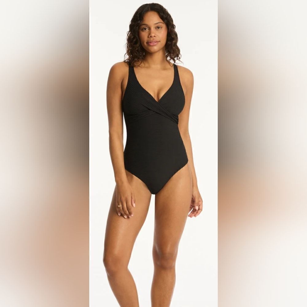 Sea Level Swim Spinnaker Cross Front One Piece NWOT sz 8 Black